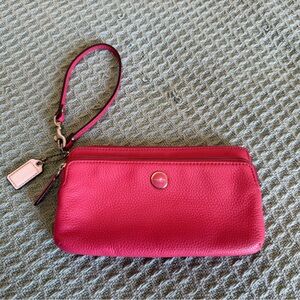 Coach pink leather wristlet double zip wallet